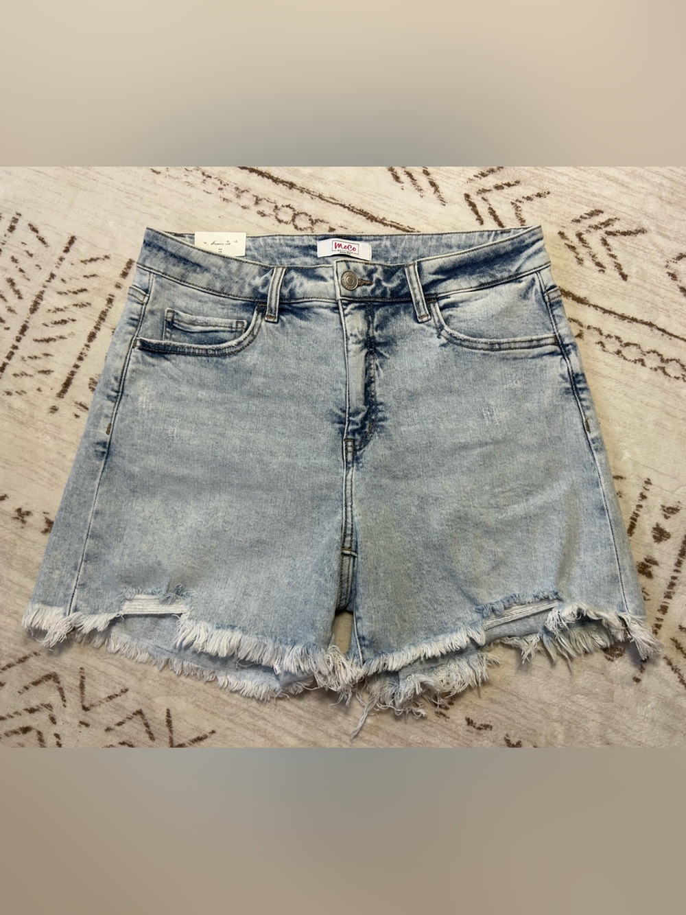 NWT MoCo Boutique 1X High Rise Distressed Frayed Denim Shorts Boho Coastal Y2K